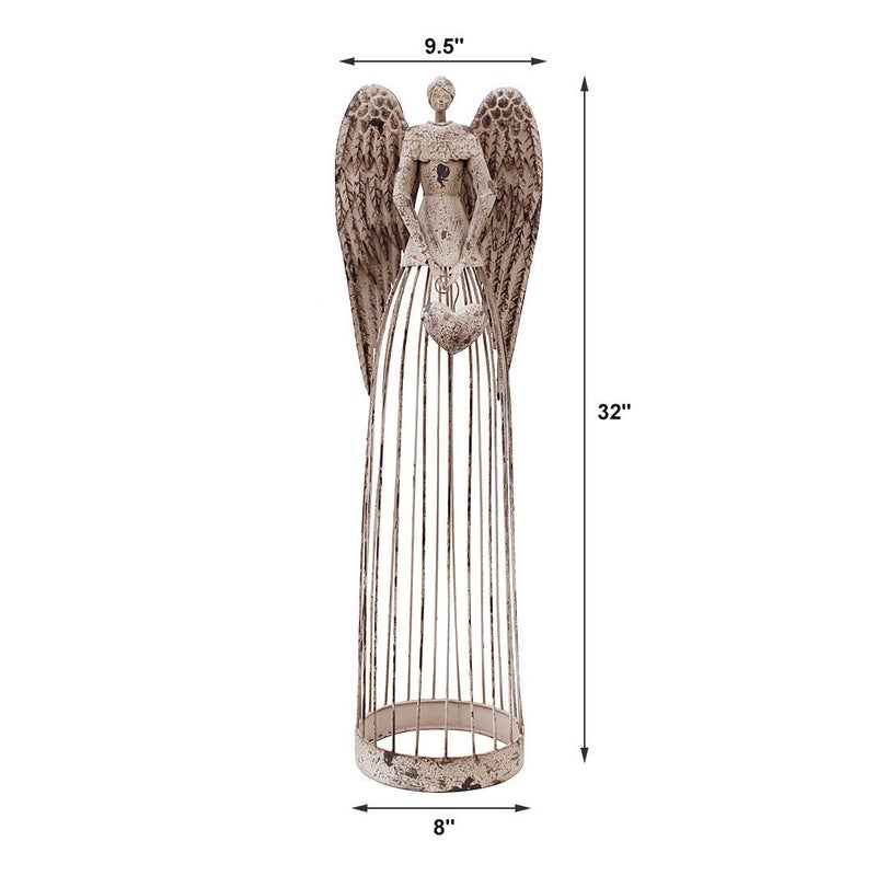 Attraction Design Antiqued Metal Garden Angel Statue with Heart, Indoor Outdoor Angel Yard Art Decor Lawn Patio Decorations Holiday Decor Garden Present Idea, 32"H - Image 2